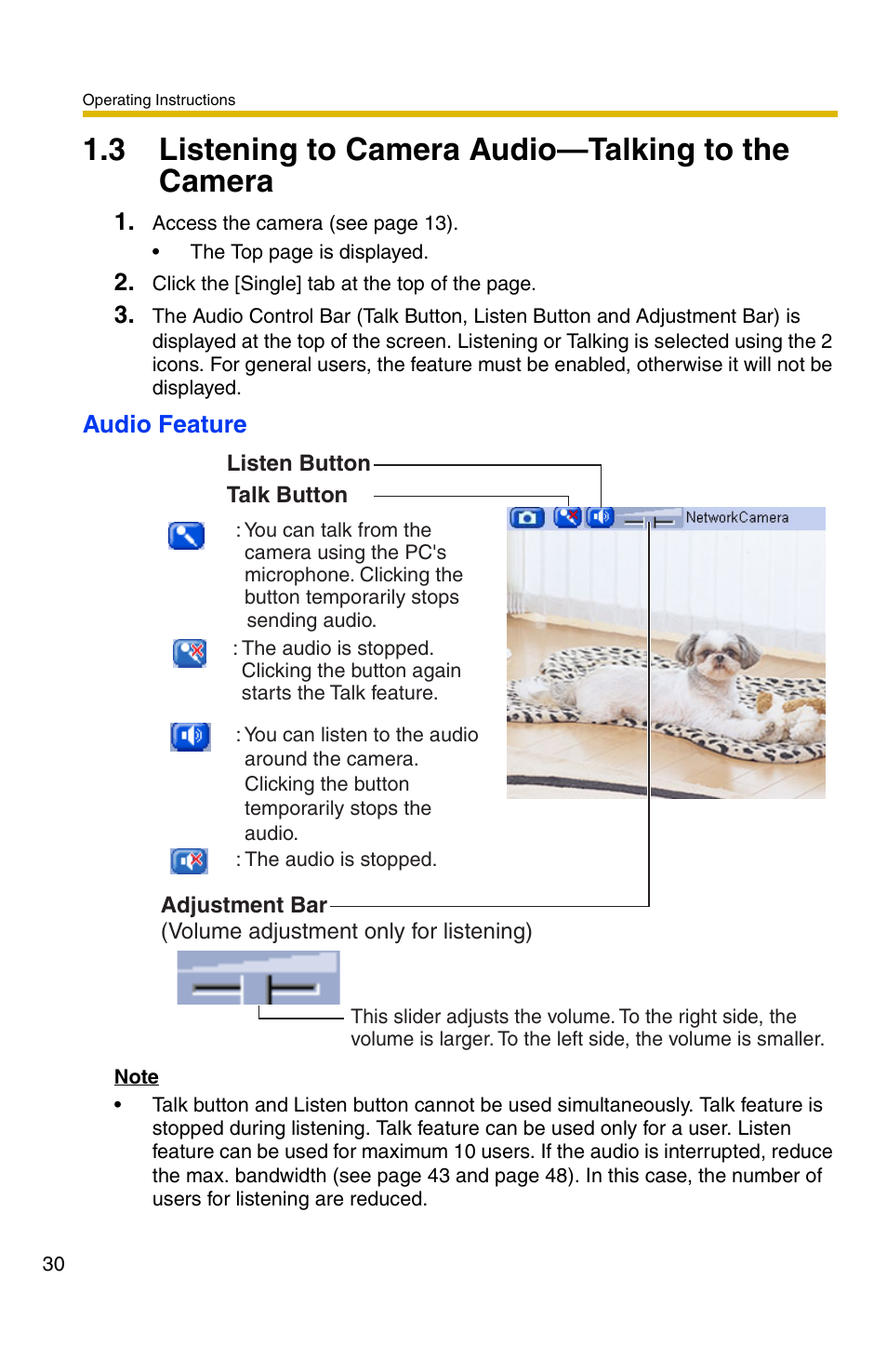 3 listening to camera audio-talking to the camera, 3 listening to camera audio—talking to the camera | Panasonic KX-HCM110A User Manual | Page 30 / 176
