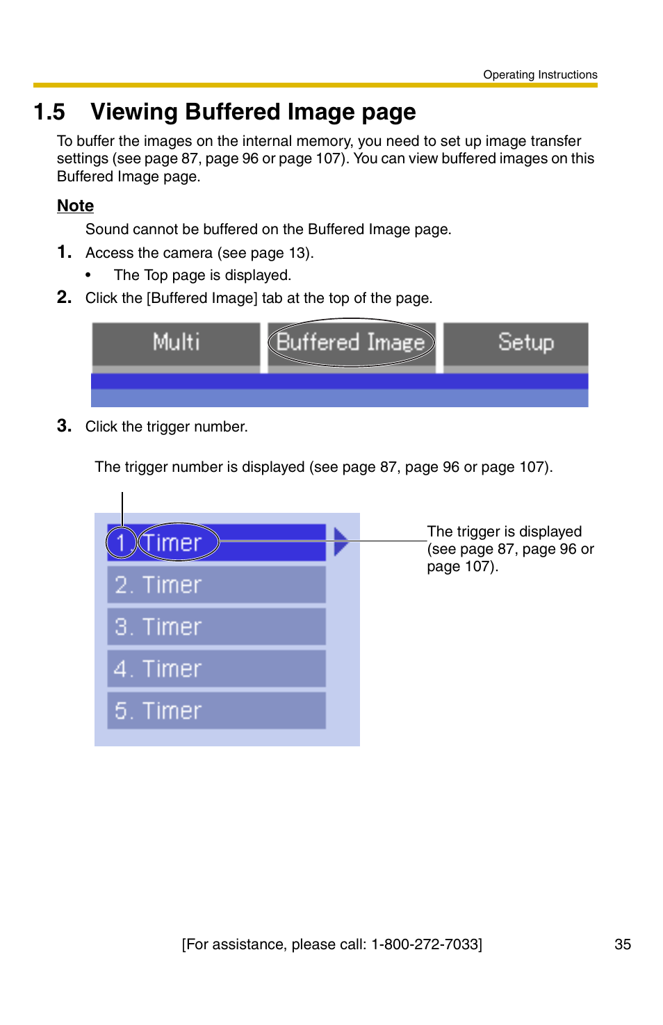 Ge 35, 5 viewing buffered image page | Panasonic KX-HCM110A User Manual | Page 35 / 176