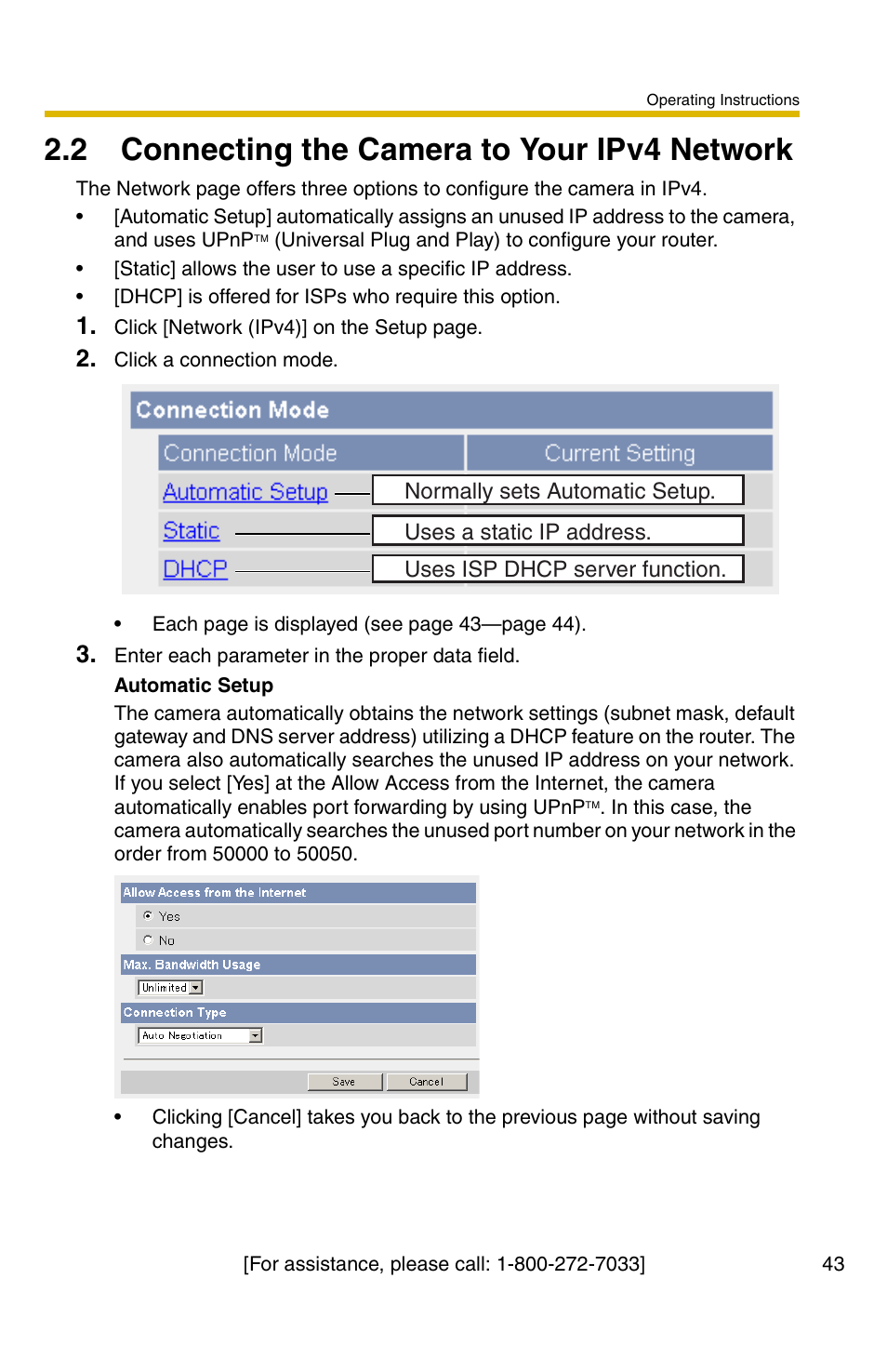 2 connecting the camera to your ipv4 network | Panasonic KX-HCM110A User Manual | Page 43 / 176
