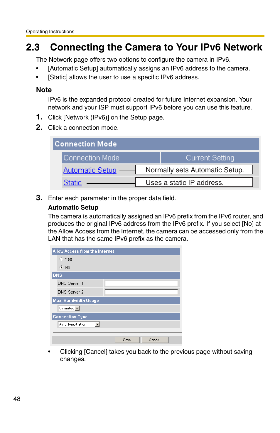3 connecting the camera to your ipv6 network | Panasonic KX-HCM110A User Manual | Page 48 / 176