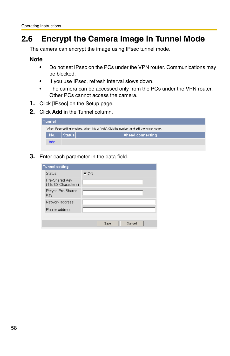 6 encrypt the camera image in tunnel mode | Panasonic KX-HCM110A User Manual | Page 58 / 176