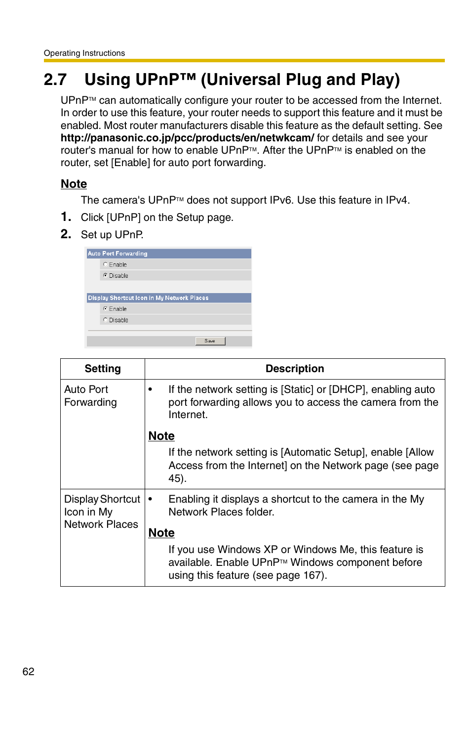 7 using upnp™ (universal plug and play), Ge 62 | Panasonic KX-HCM110A User Manual | Page 62 / 176