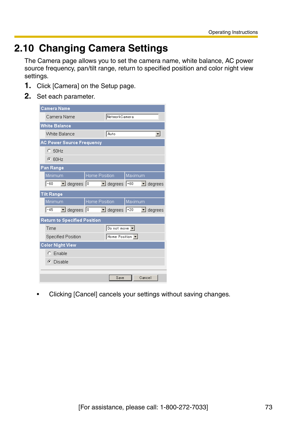 10 changing camera settings | Panasonic KX-HCM110A User Manual | Page 73 / 176