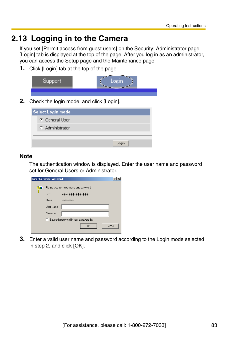 13 logging in to the camera | Panasonic KX-HCM110A User Manual | Page 83 / 176