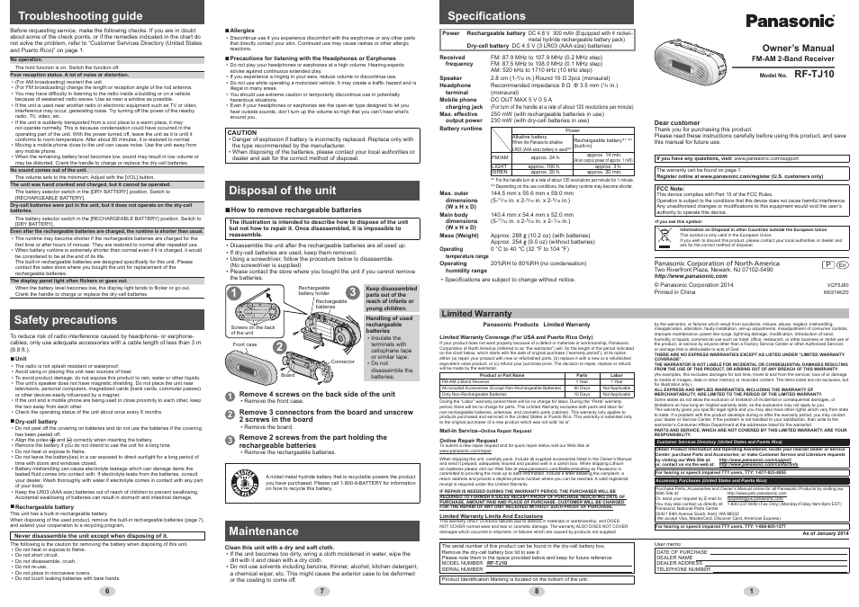 Panasonic RF-TJ10 User Manual | 2 pages