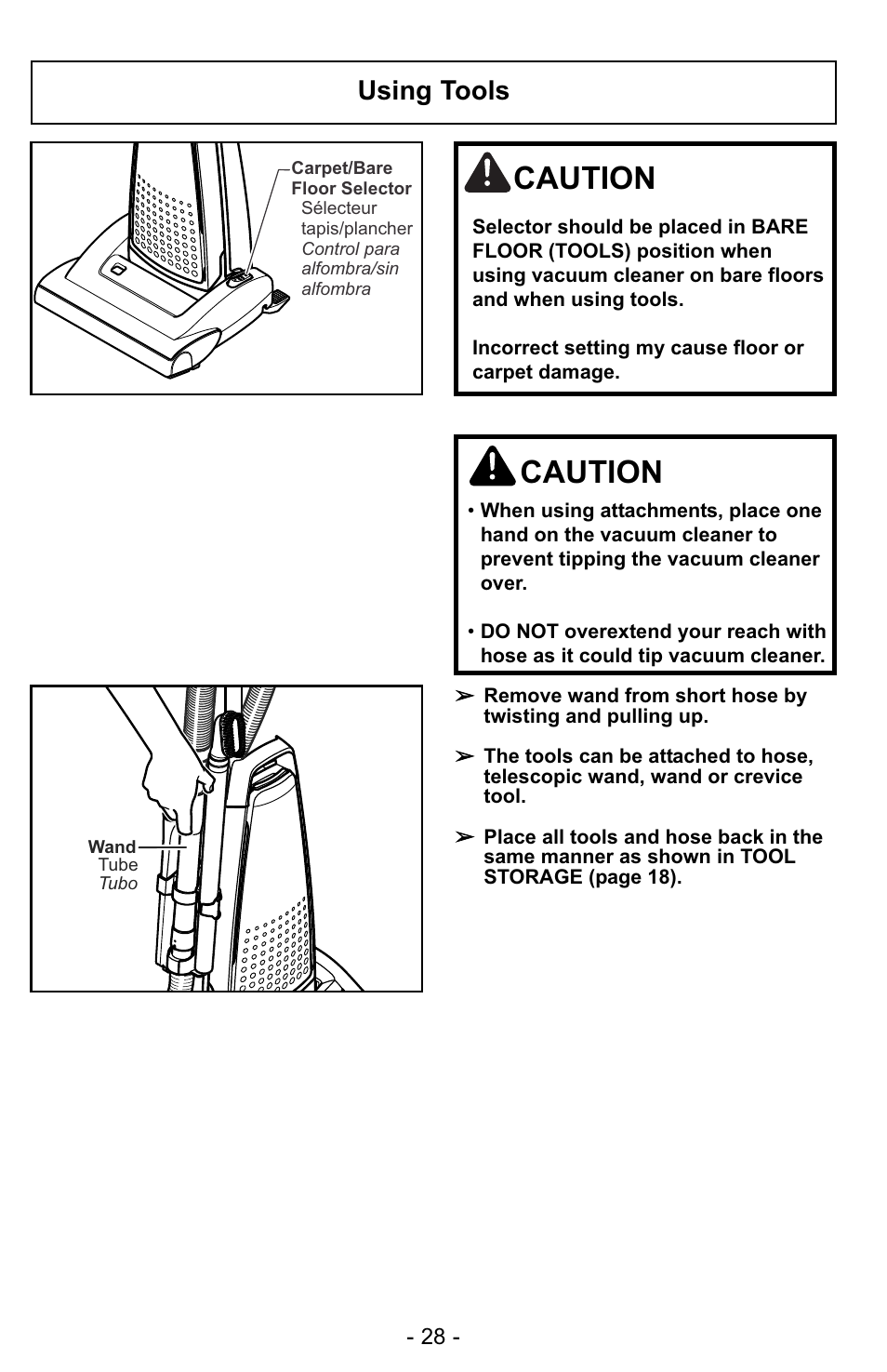 Using tools, Caution | Panasonic MC-UG728 User Manual | Page 28 / 64