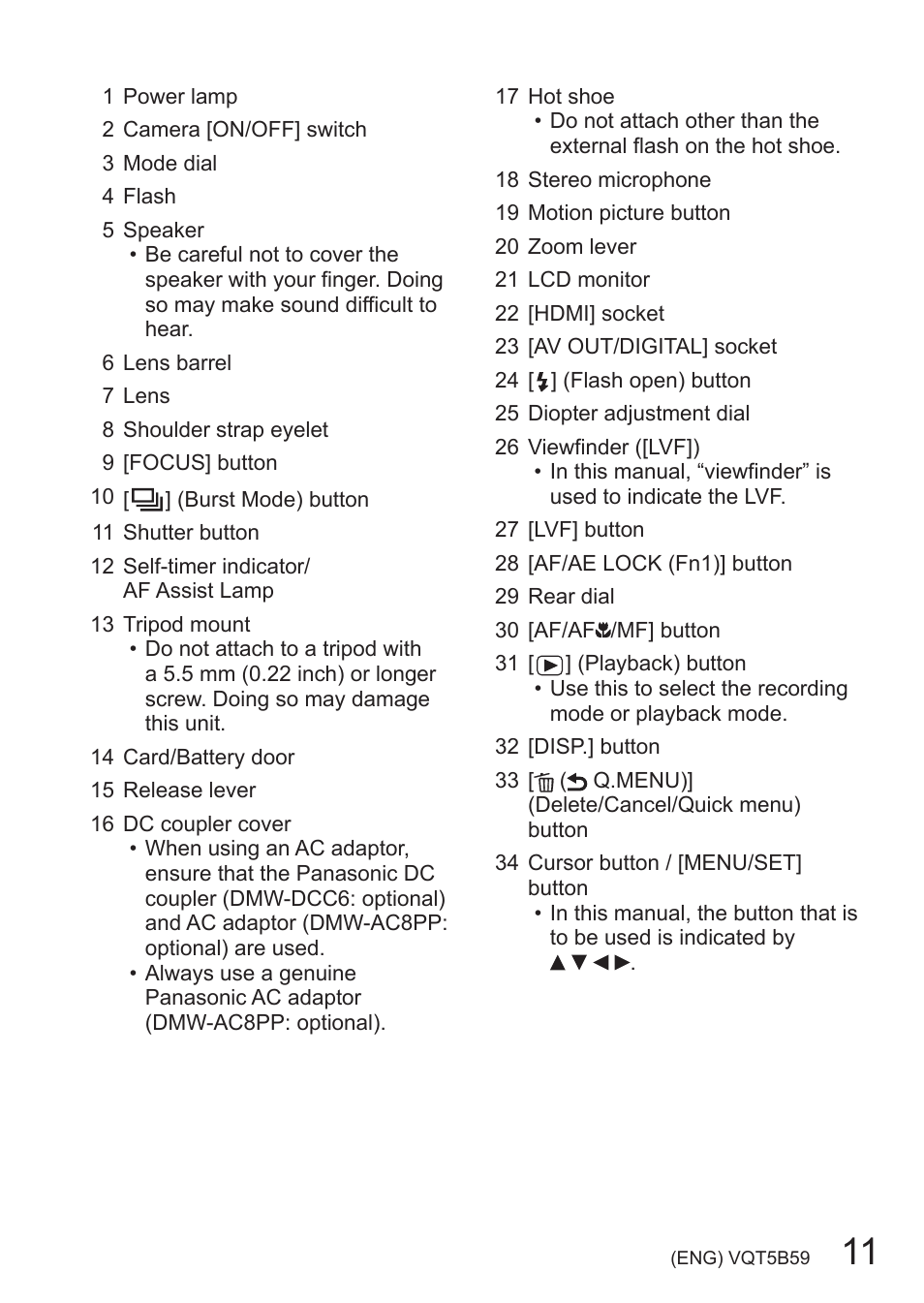 Panasonic DMC-FZ70K User Manual | Page 11 / 34