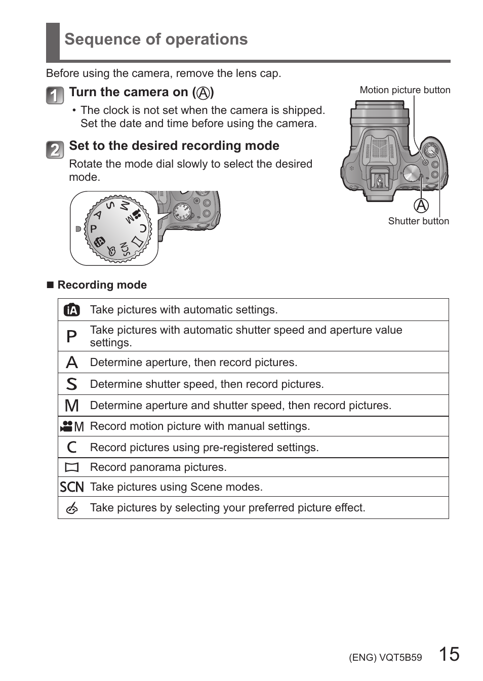 Sequence of operations | Panasonic DMC-FZ70K User Manual | Page 15 / 34
