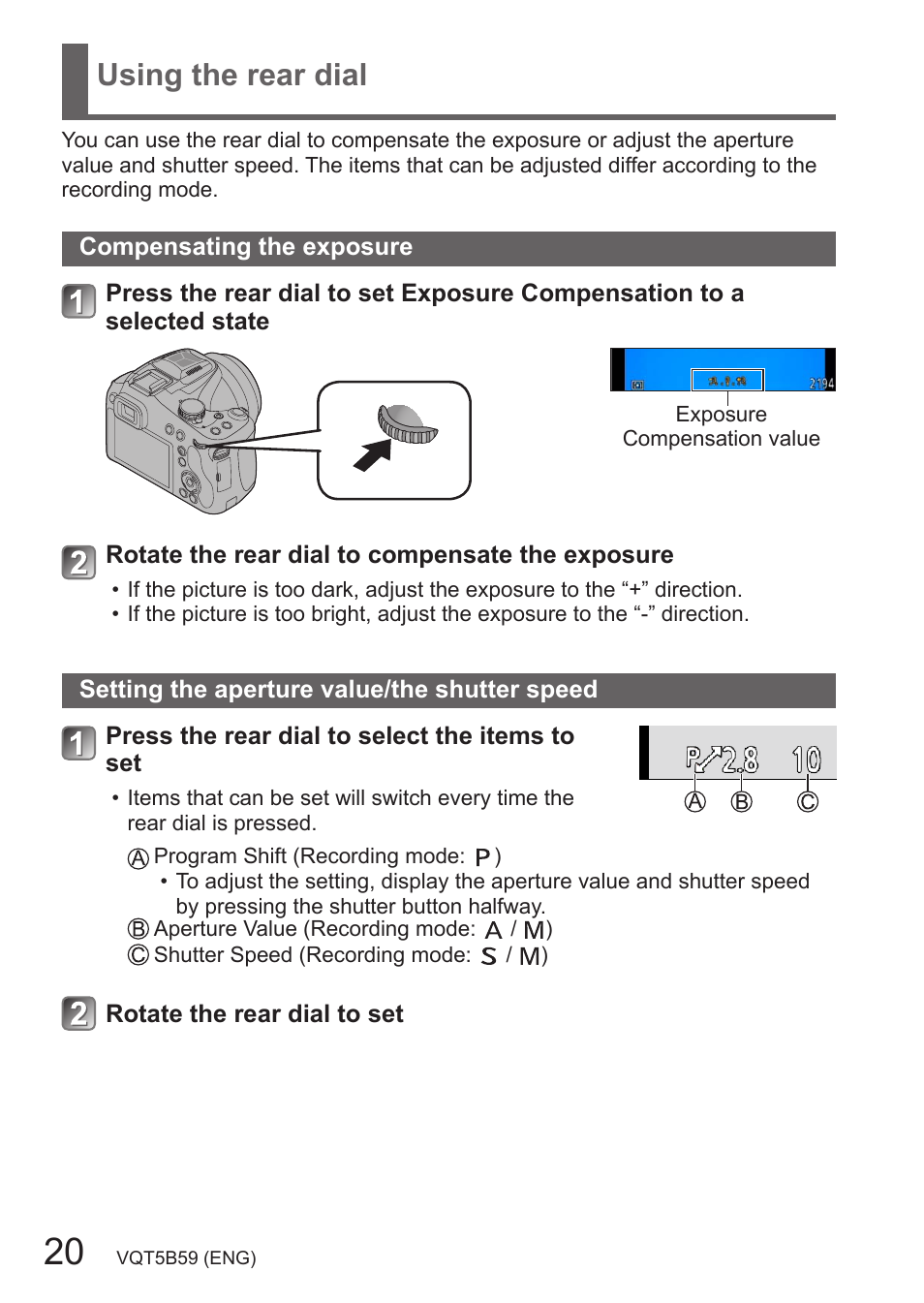 Using the rear dial | Panasonic DMC-FZ70K User Manual | Page 20 / 34