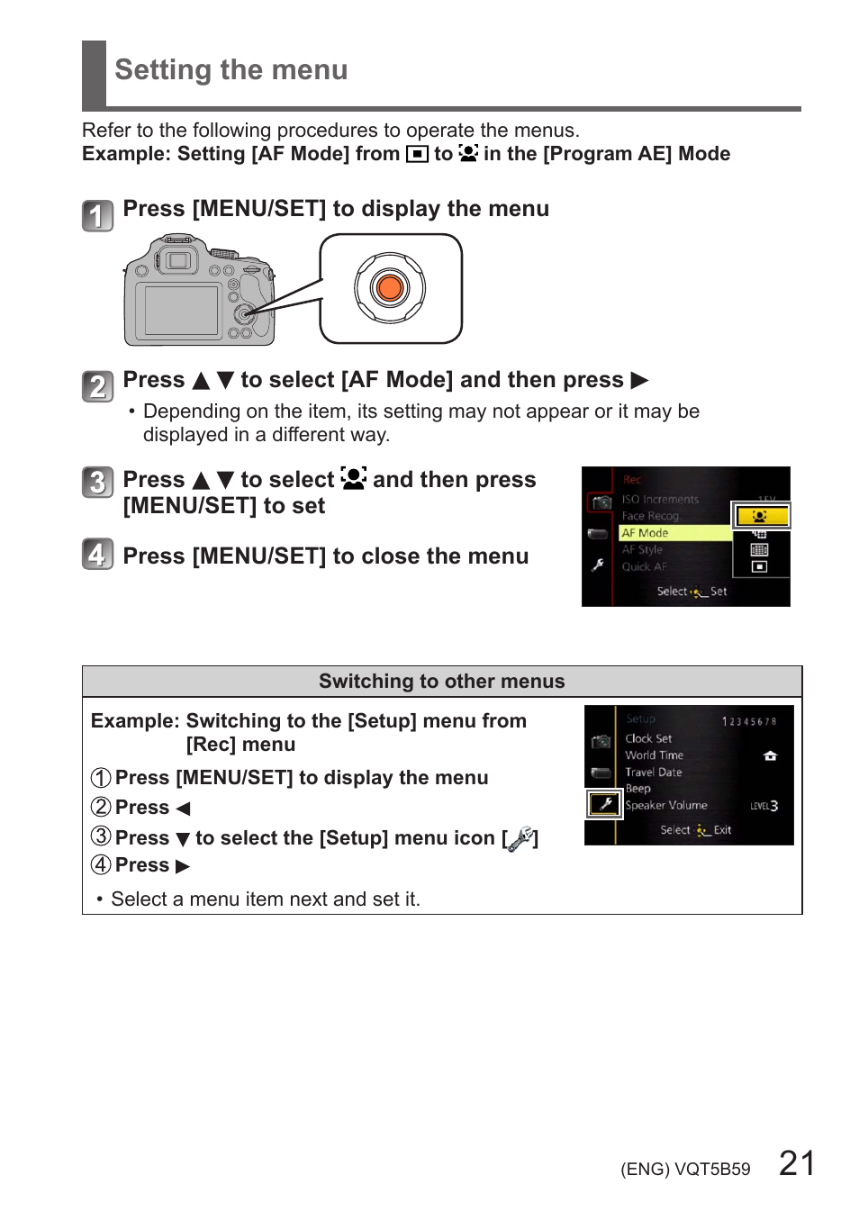 Setting the menu | Panasonic DMC-FZ70K User Manual | Page 21 / 34