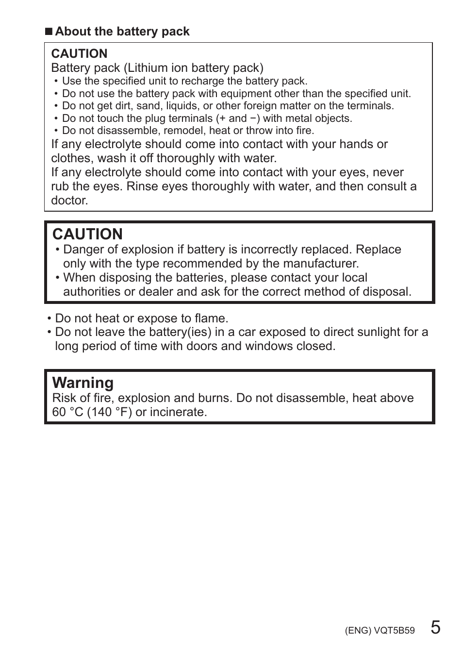 Caution, Warning | Panasonic DMC-FZ70K User Manual | Page 5 / 34