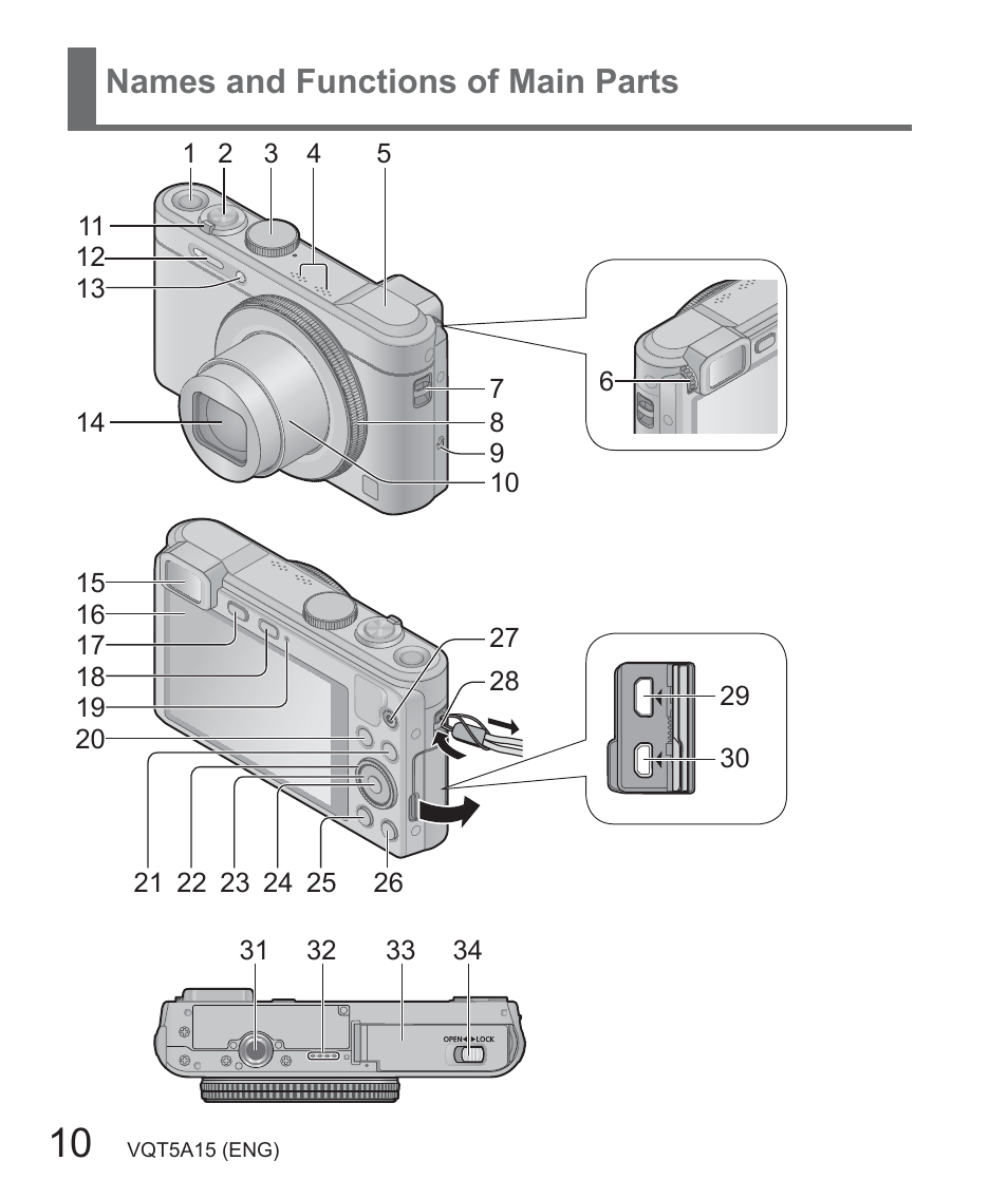 Names and functions of main parts | Panasonic DMC-LF1W User Manual | Page 10 / 39