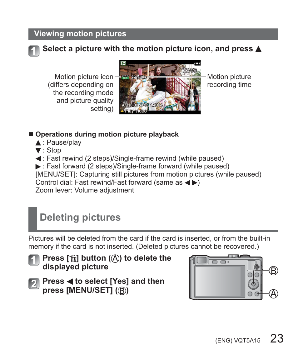 Deleting pictures | Panasonic DMC-LF1W User Manual | Page 23 / 39