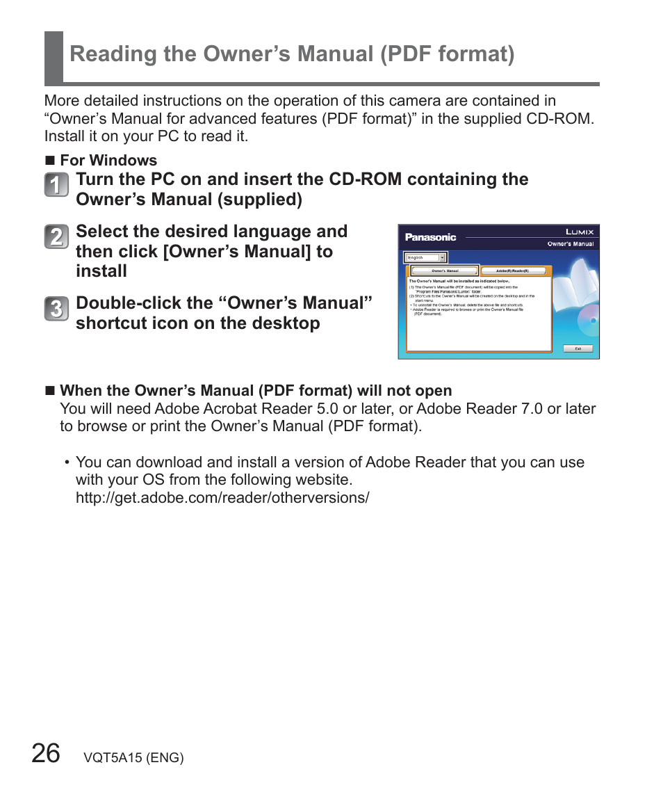 Reading the owner’s manual (pdf format) | Panasonic DMC-LF1W User Manual | Page 26 / 39