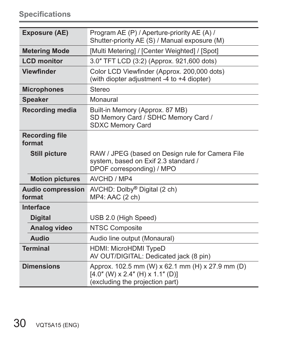 Panasonic DMC-LF1W User Manual | Page 30 / 39