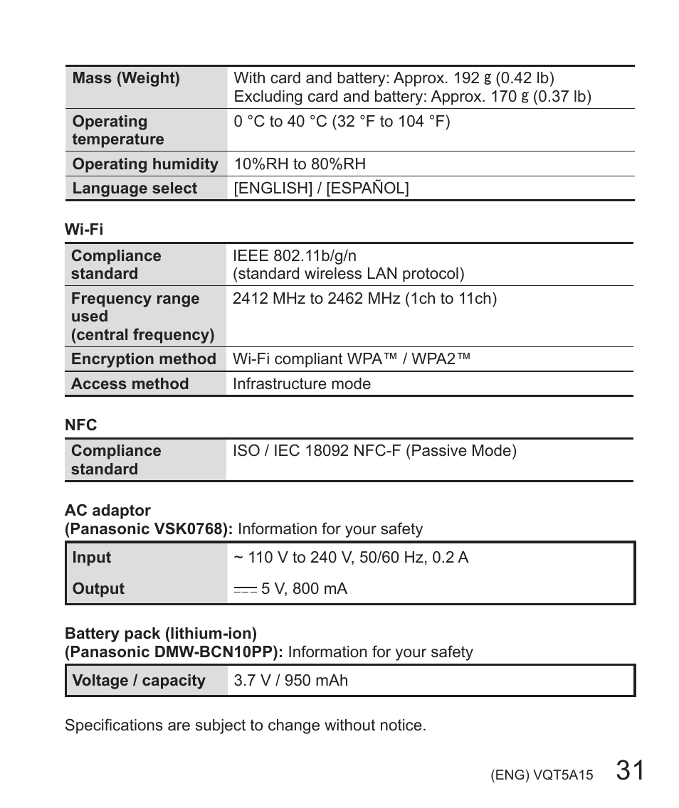 Panasonic DMC-LF1W User Manual | Page 31 / 39