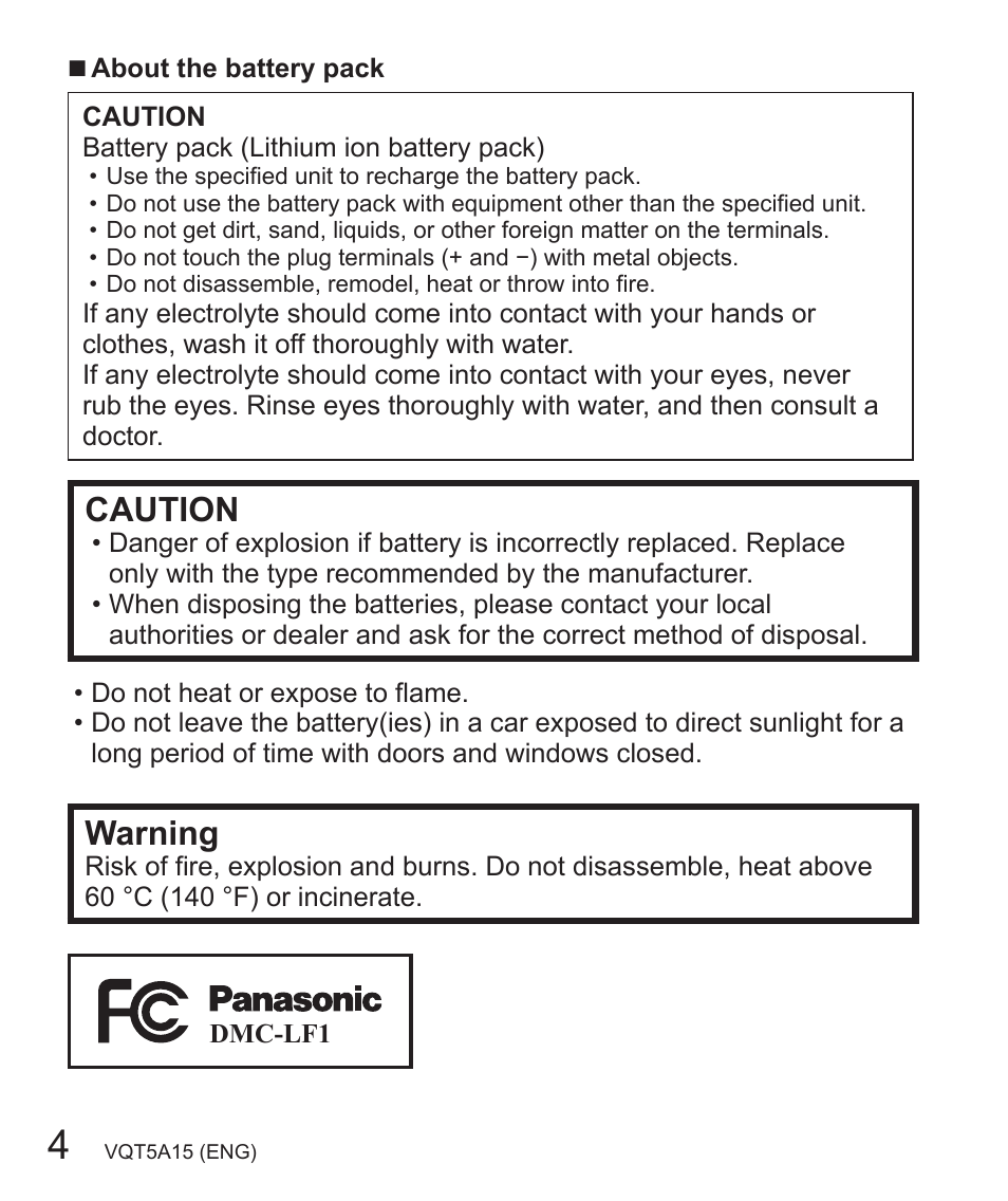 Caution, Warning | Panasonic DMC-LF1W User Manual | Page 4 / 39