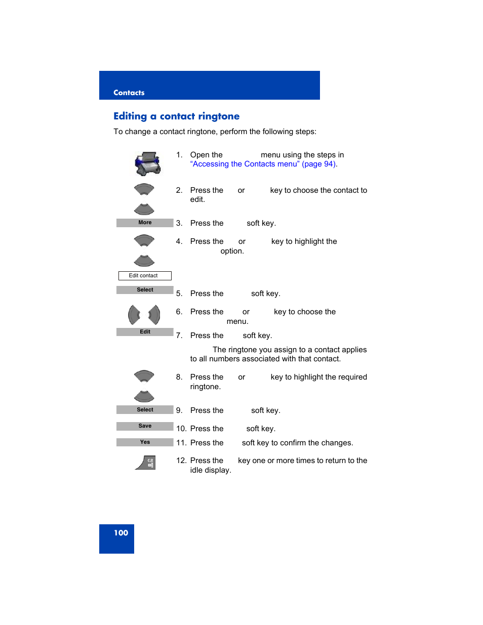 Editing a contact ringtone | Avaya 4075 User Manual | Page 100 / 252