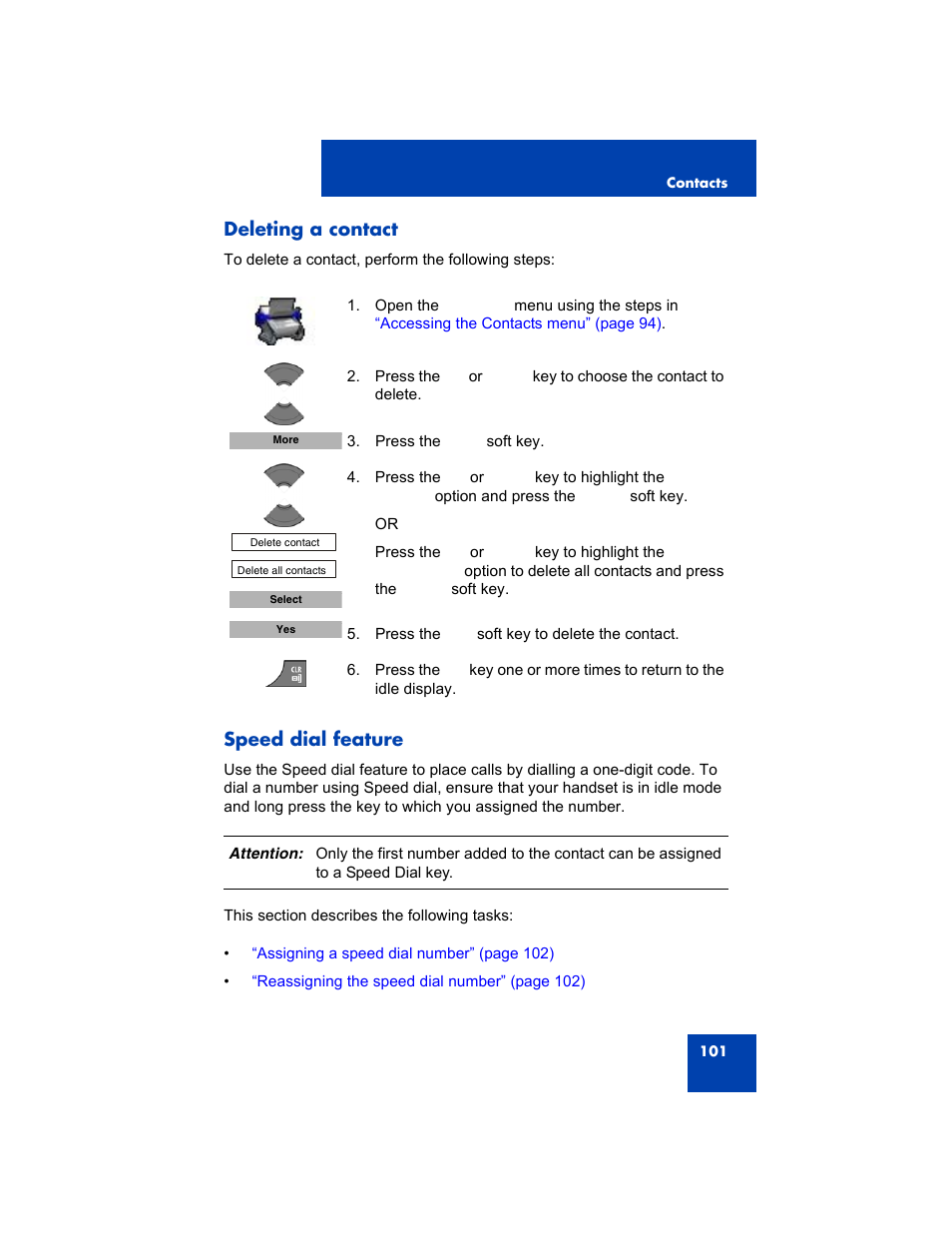 Deleting a contact, Speed dial feature, Deleting a contact speed dial feature | Avaya 4075 User Manual | Page 101 / 252