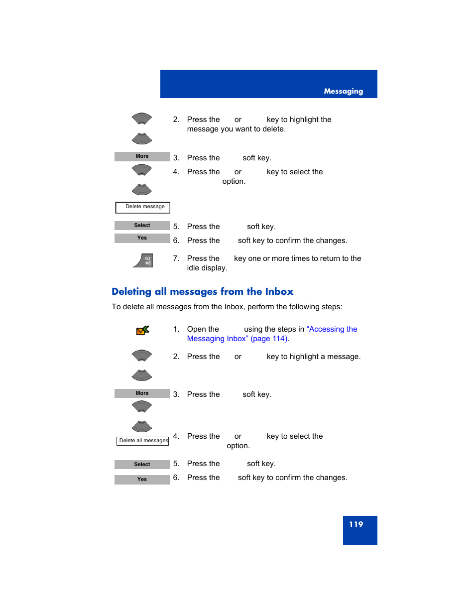 Deleting all messages from the inbox | Avaya 4075 User Manual | Page 119 / 252