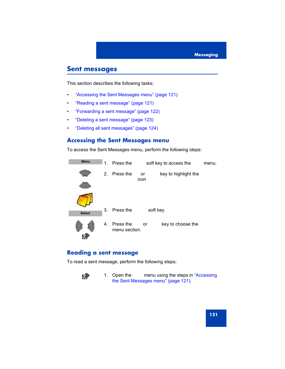 Sent messages, Accessing the sent messages menu, Reading a sent message | Avaya 4075 User Manual | Page 121 / 252