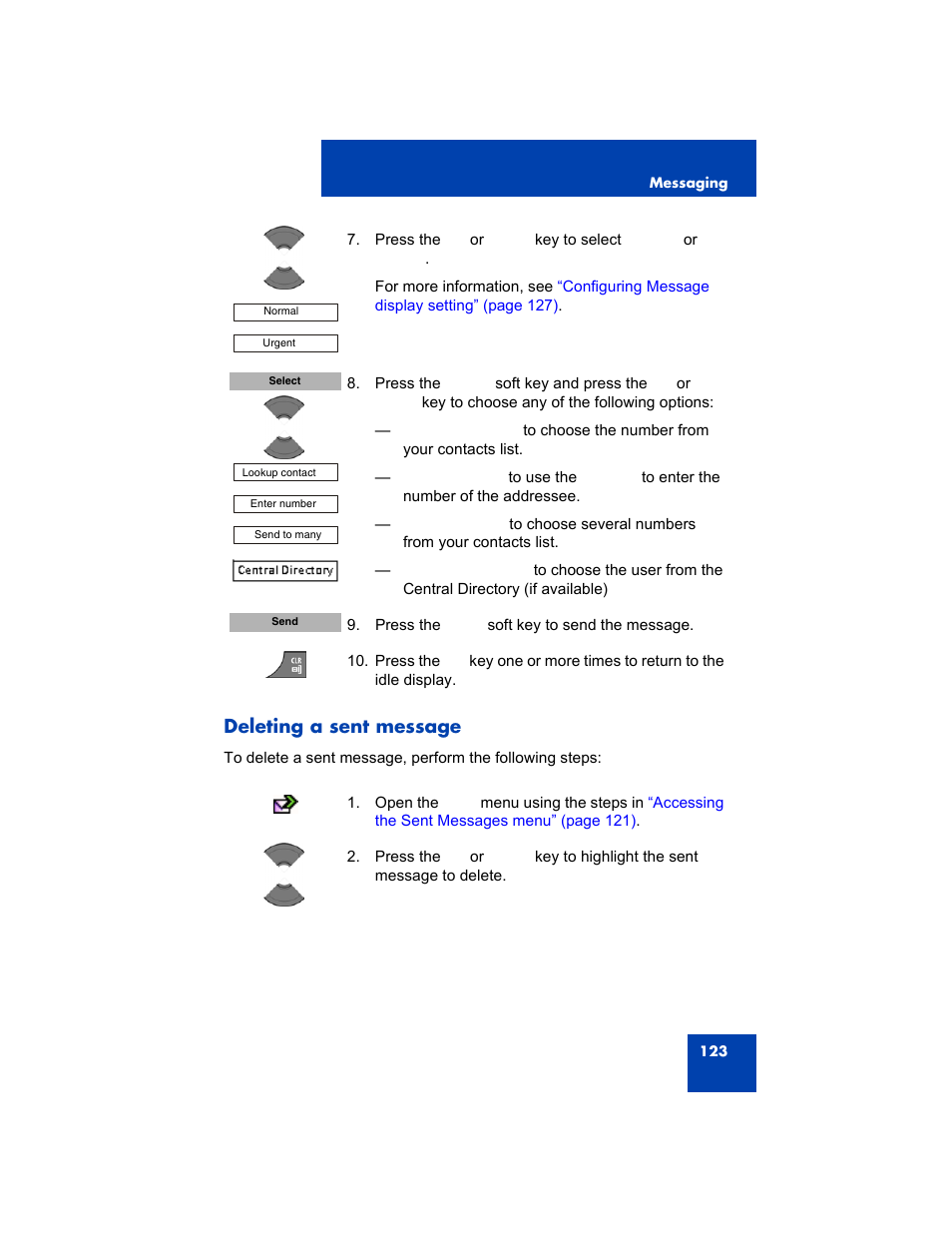 Deleting a sent message | Avaya 4075 User Manual | Page 123 / 252