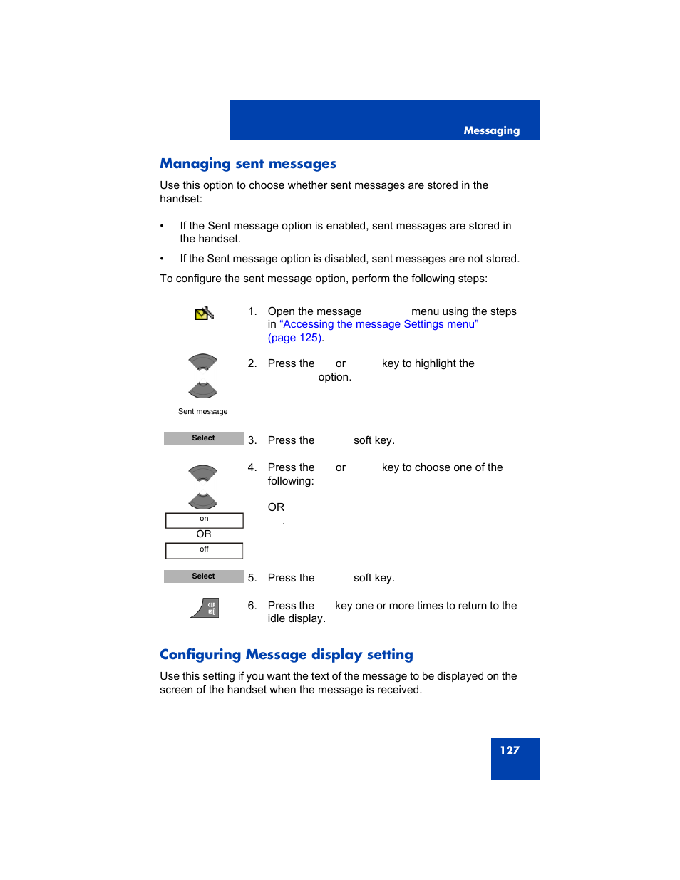 Managing sent messages, Configuring message display setting, Configuring message | Configuring | Avaya 4075 User Manual | Page 127 / 252