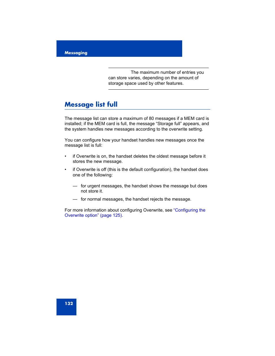Message list full | Avaya 4075 User Manual | Page 132 / 252