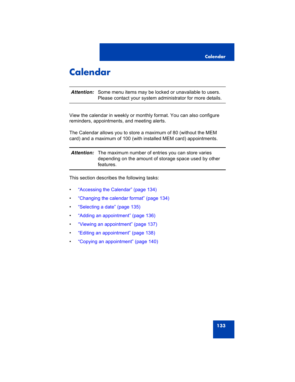 Calendar | Avaya 4075 User Manual | Page 133 / 252