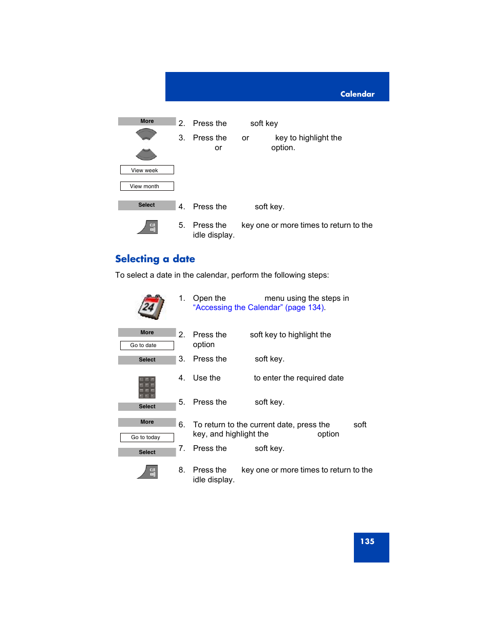 Selecting a date | Avaya 4075 User Manual | Page 135 / 252
