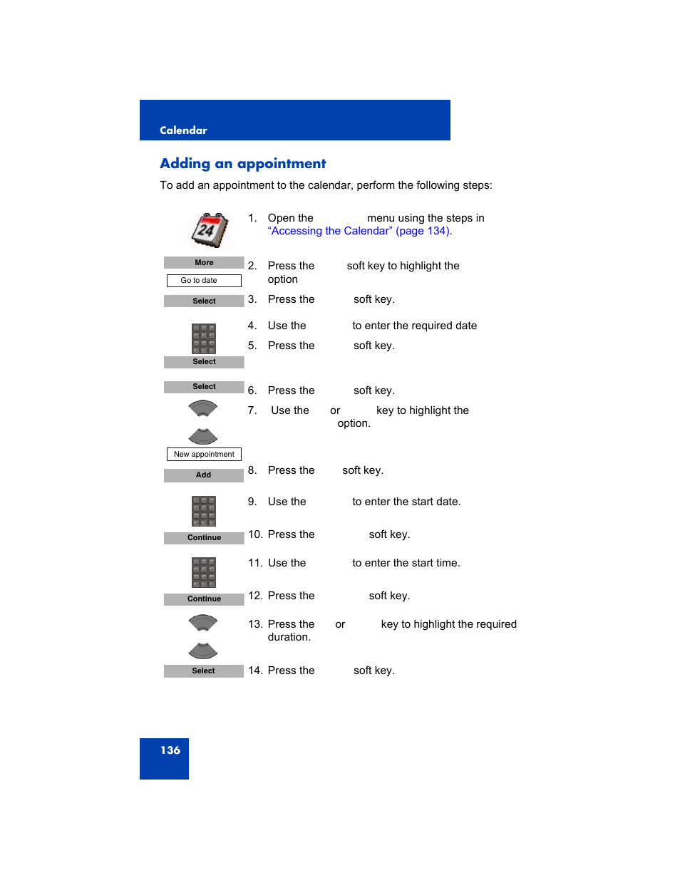 Adding an appointment | Avaya 4075 User Manual | Page 136 / 252