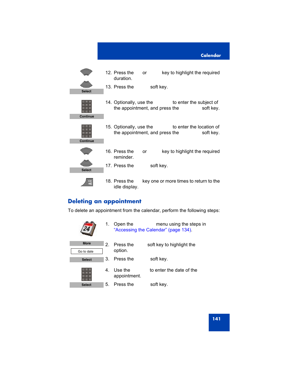 Deleting an appointment | Avaya 4075 User Manual | Page 141 / 252