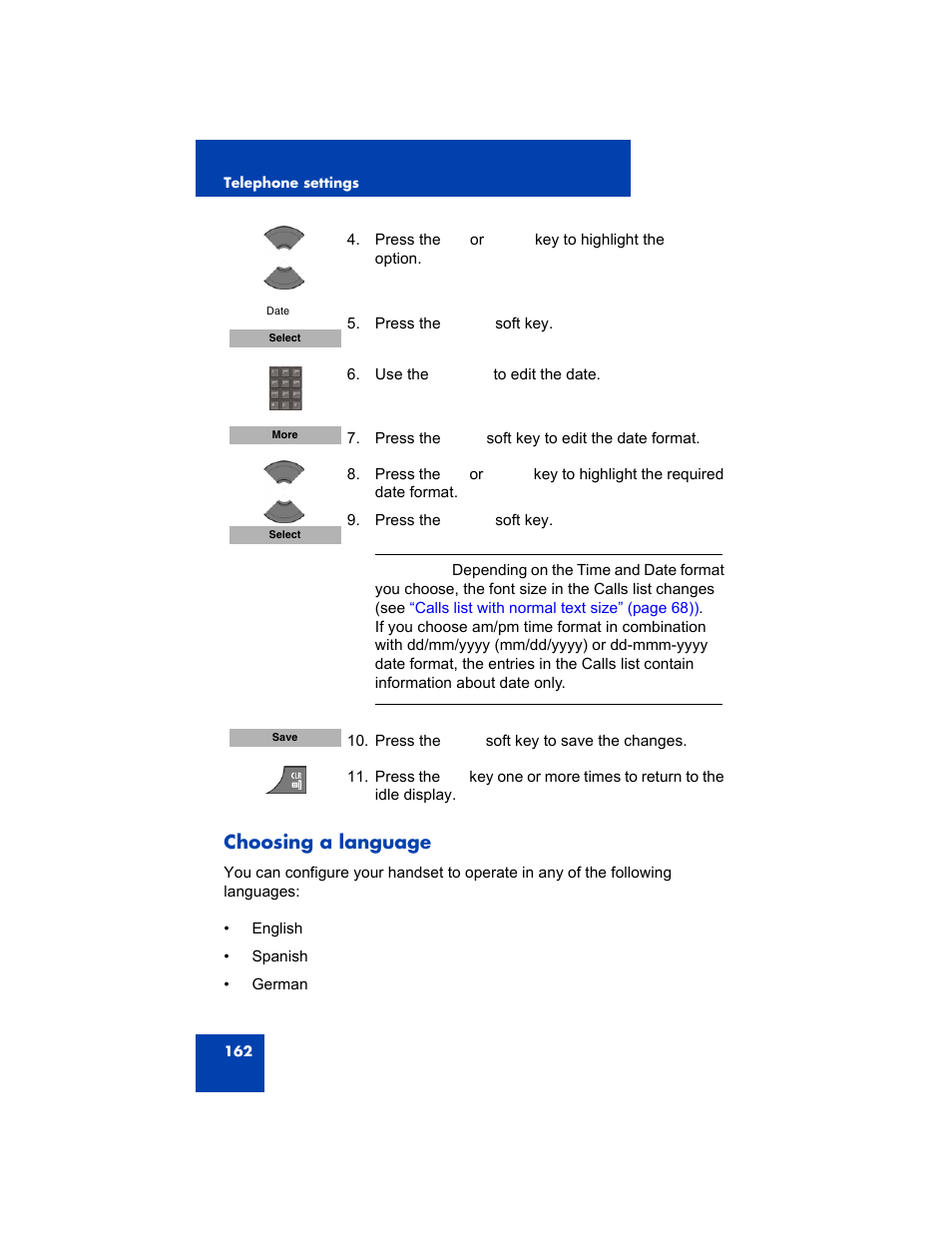 Choosing a language | Avaya 4075 User Manual | Page 162 / 252