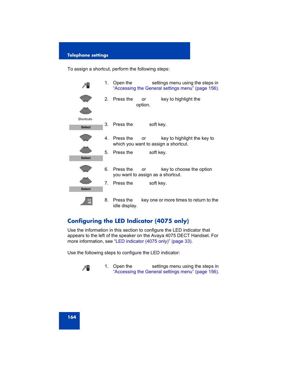 Configuring the led indicator (4075 only), Configuring the led, Configuring the led indicator (4075 | Avaya 4075 User Manual | Page 164 / 252