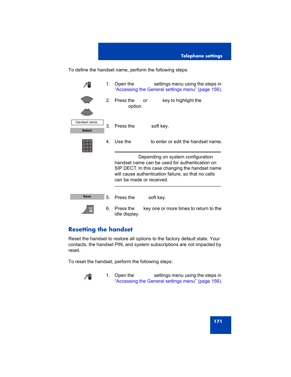 Resetting the handset | Avaya 4075 User Manual | Page 171 / 252
