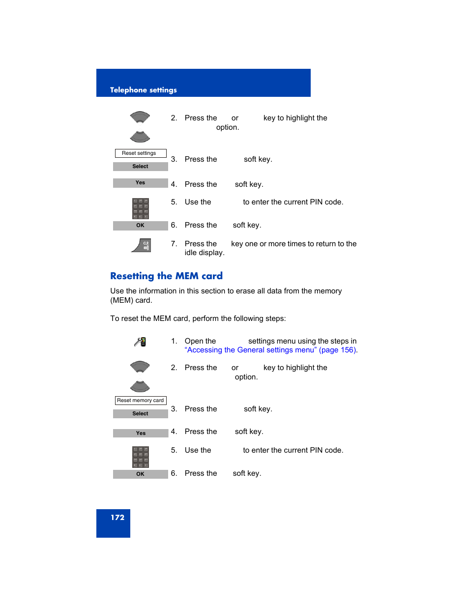 Resetting the mem card | Avaya 4075 User Manual | Page 172 / 252