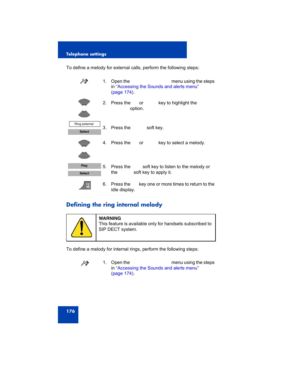 Defining the ring internal melody | Avaya 4075 User Manual | Page 176 / 252