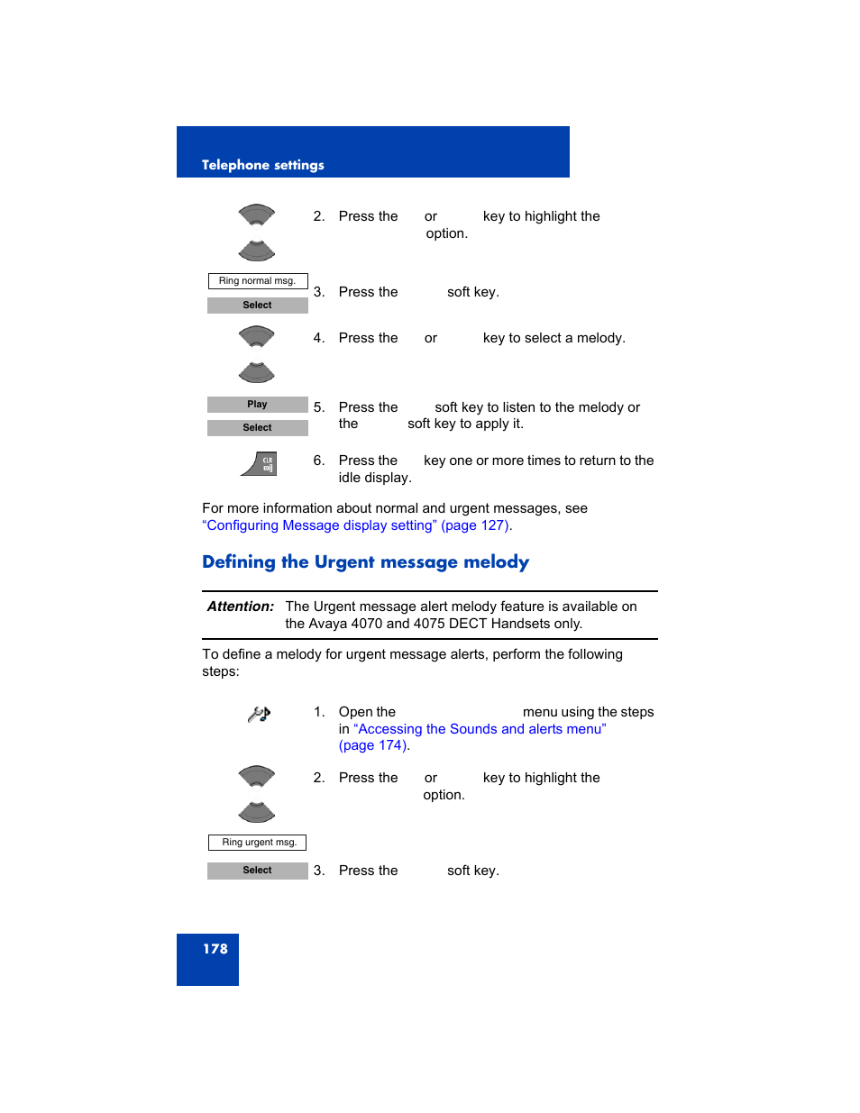 Defining the urgent message melody | Avaya 4075 User Manual | Page 178 / 252