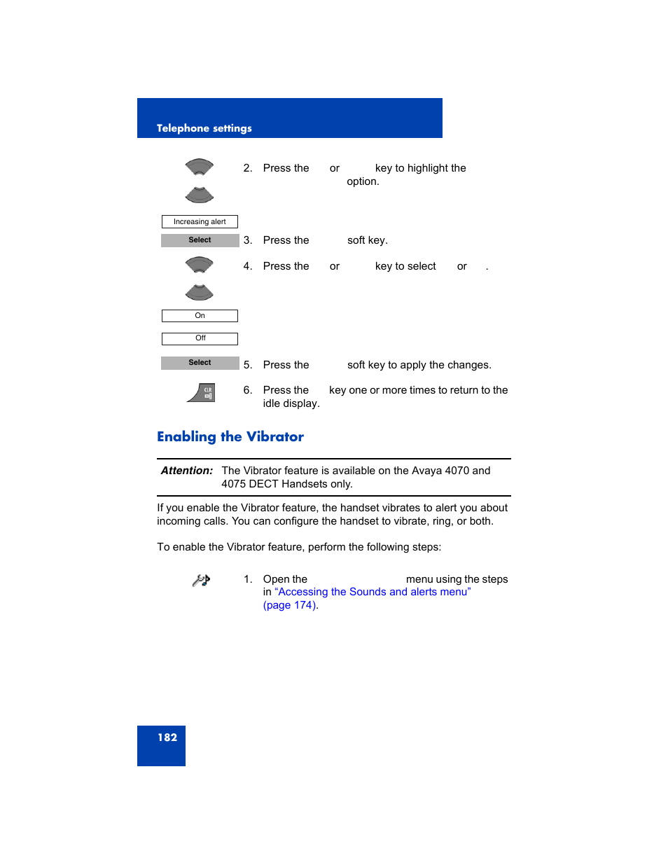 Enabling the vibrator | Avaya 4075 User Manual | Page 182 / 252