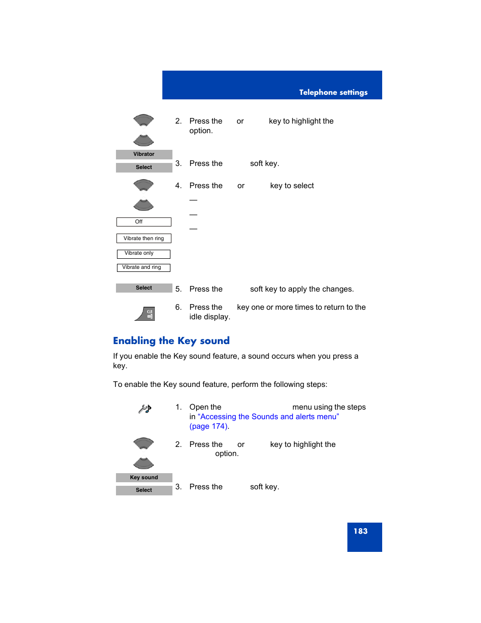 Enabling the key sound | Avaya 4075 User Manual | Page 183 / 252