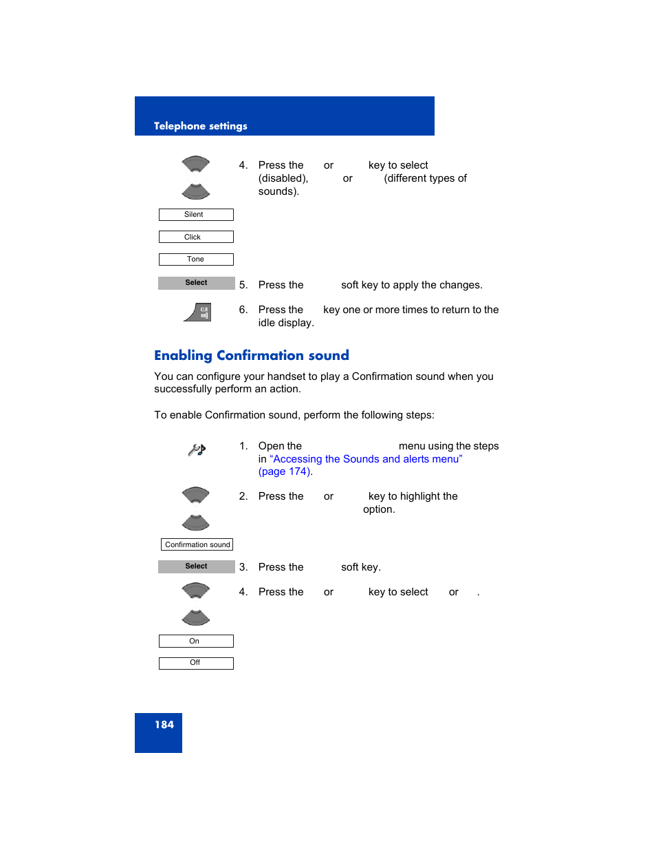 Enabling confirmation sound | Avaya 4075 User Manual | Page 184 / 252