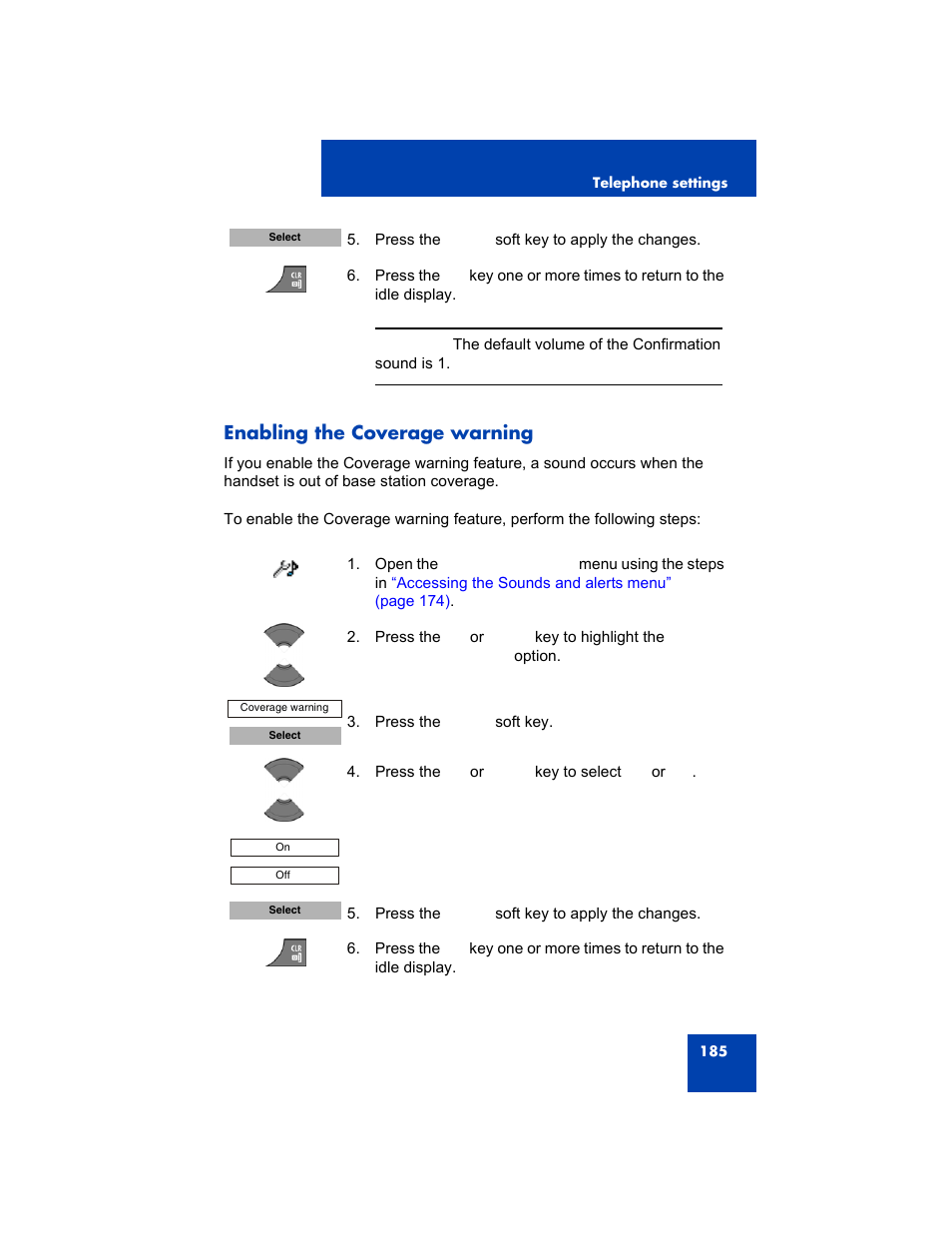 Enabling the coverage warning | Avaya 4075 User Manual | Page 185 / 252