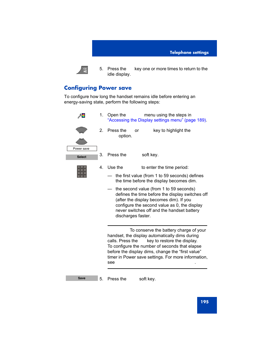 Configuring power save, Configuring power | Avaya 4075 User Manual | Page 195 / 252