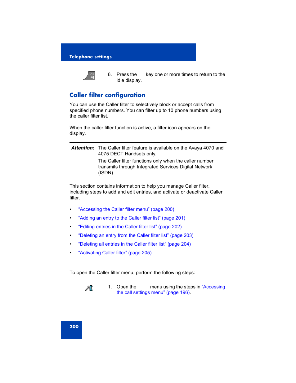 Caller filter configuration | Avaya 4075 User Manual | Page 200 / 252