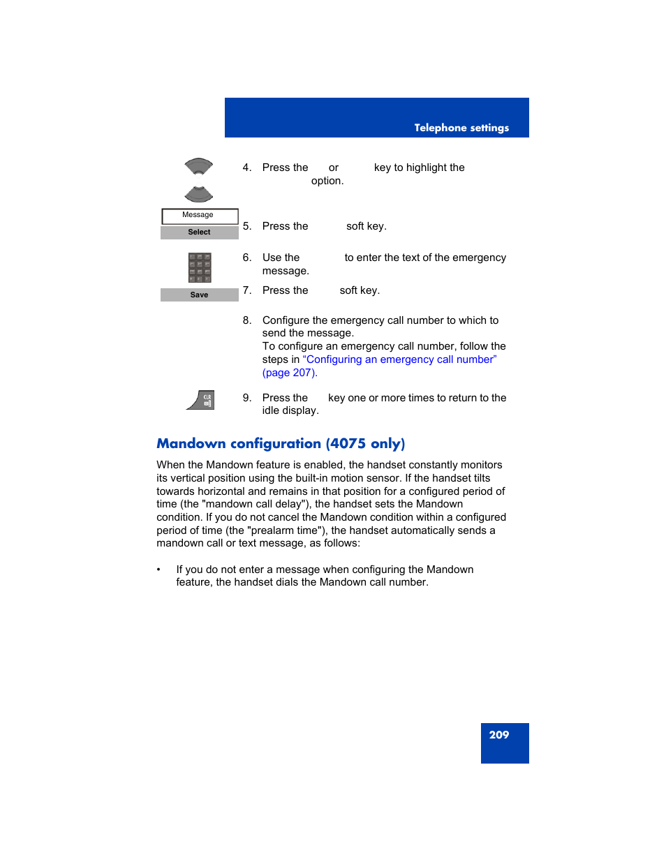 Mandown configuration (4075 only) | Avaya 4075 User Manual | Page 209 / 252