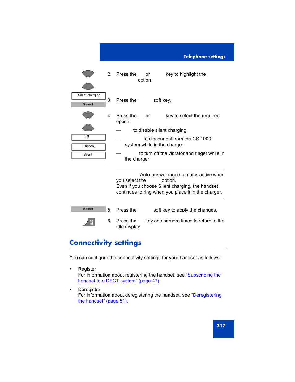 Connectivity settings | Avaya 4075 User Manual | Page 217 / 252