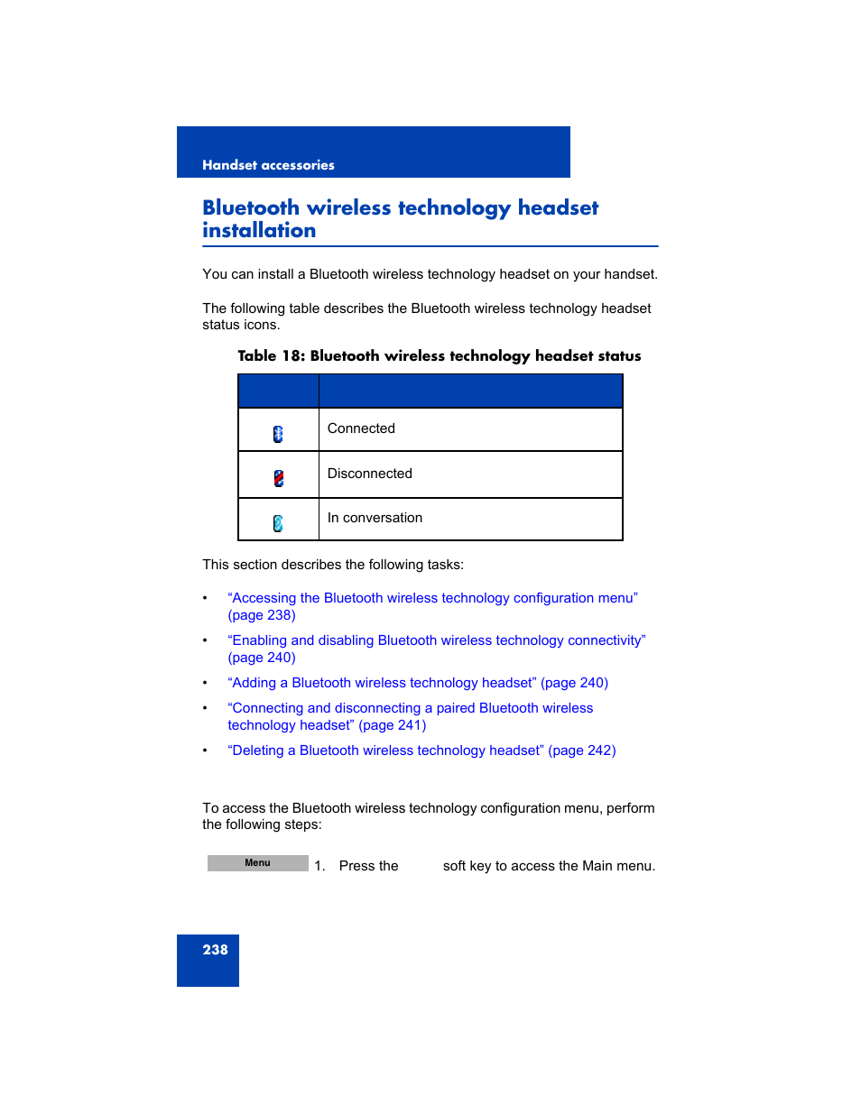 Bluetooth wireless technology headset installation | Avaya 4075 User Manual | Page 238 / 252