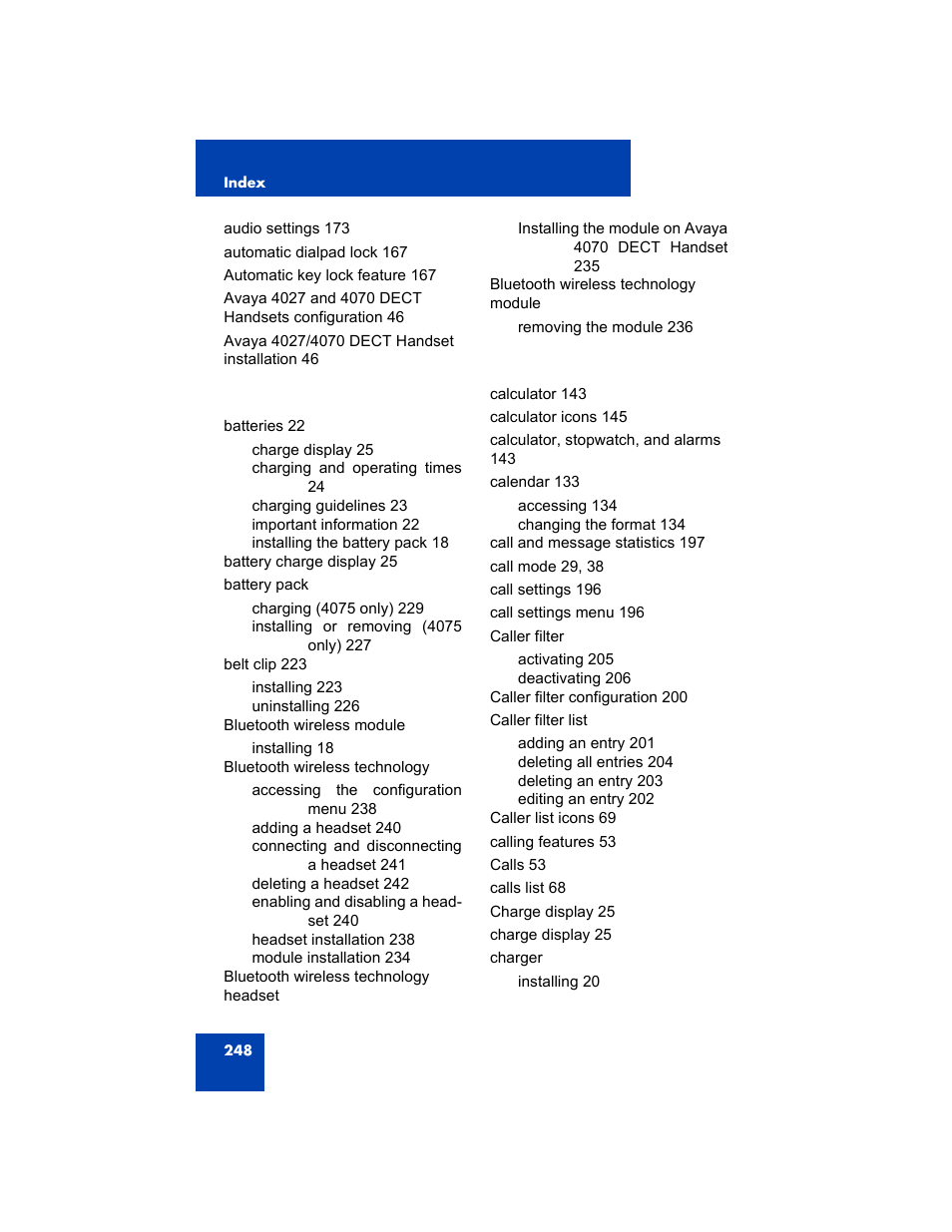 Avaya 4075 User Manual | Page 248 / 252