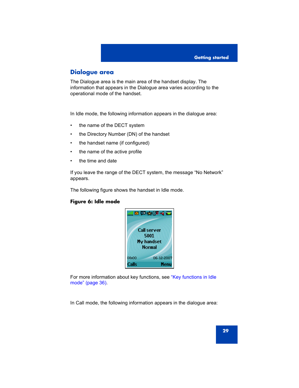 Dialogue area | Avaya 4075 User Manual | Page 29 / 252