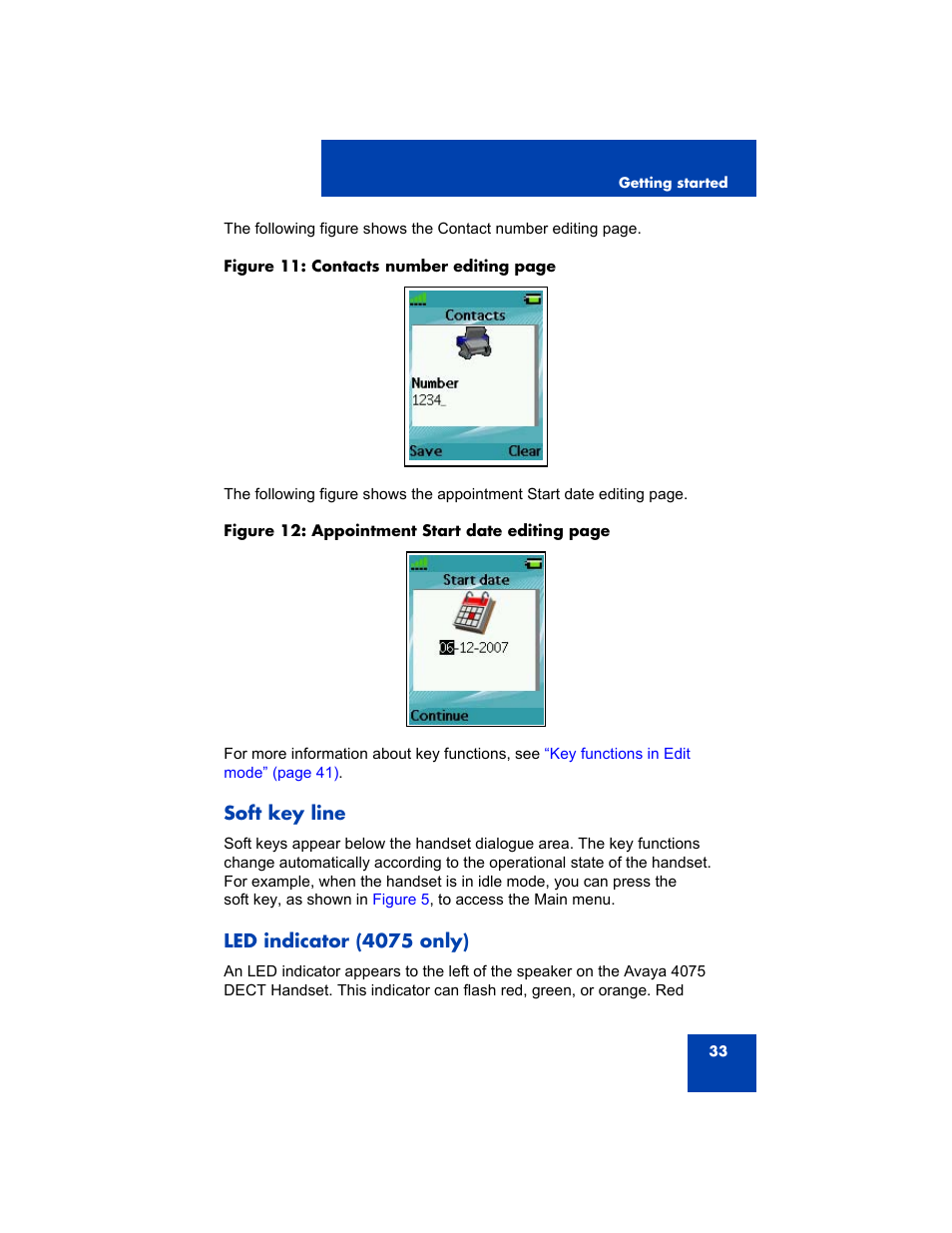 Soft key line, Led indicator (4075 only), Soft key line led indicator (4075 only) | Avaya 4075 User Manual | Page 33 / 252